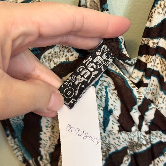 FCNY Maxi Dress Women S Brown Animal Print Sleeveless Empire Sundress Summer NWT - Picture 6 of 8